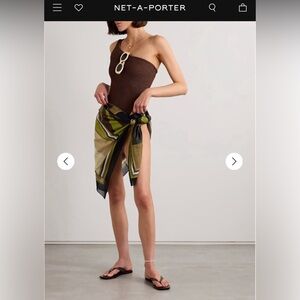 Hunza G one shoulder metallic chocolate suit, OS, like new